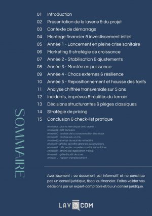 Étude de cas chiffrée – 5 ans de laverie (2020–2024) | Business case réel + annexes